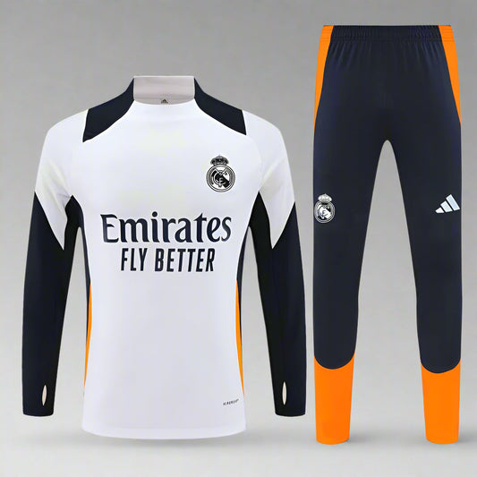 Real Madrid 24/25 White Navy & Orange Long Training Set