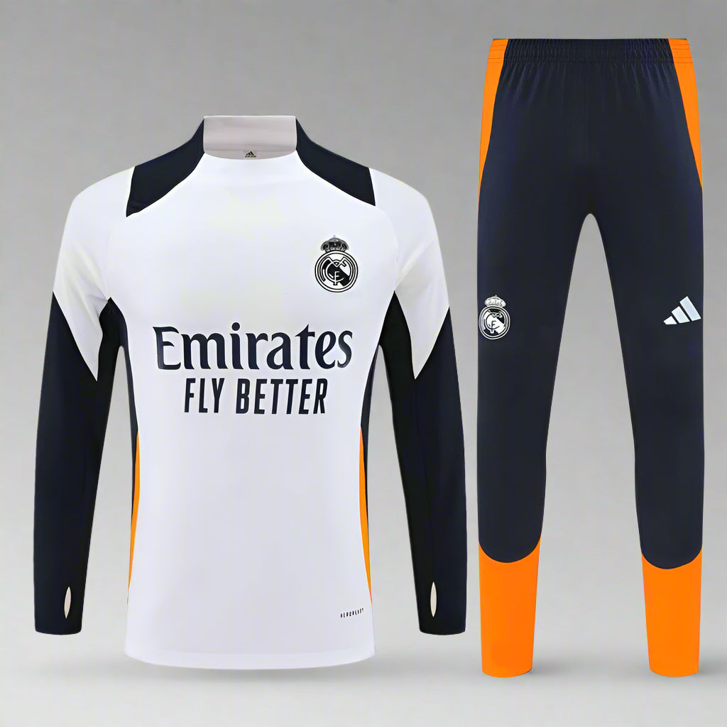 Real Madrid 24/25 White Navy & Orange Long Training Set