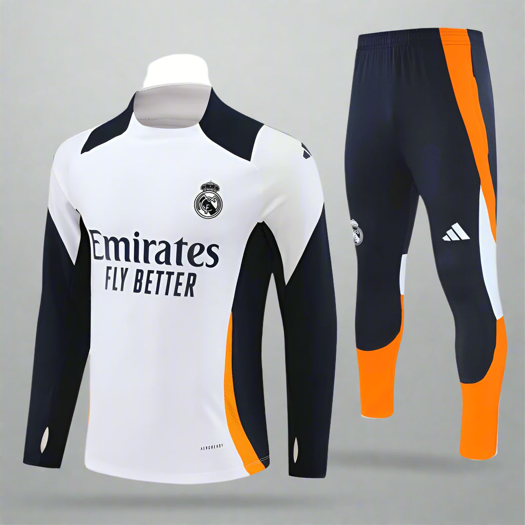 Real Madrid 24/25 White Navy & Orange Long Training Set